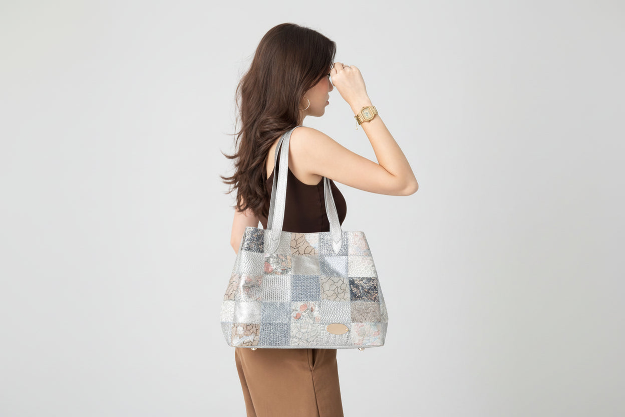 Bolso Elegante en Cuero Patchwork 35 cm