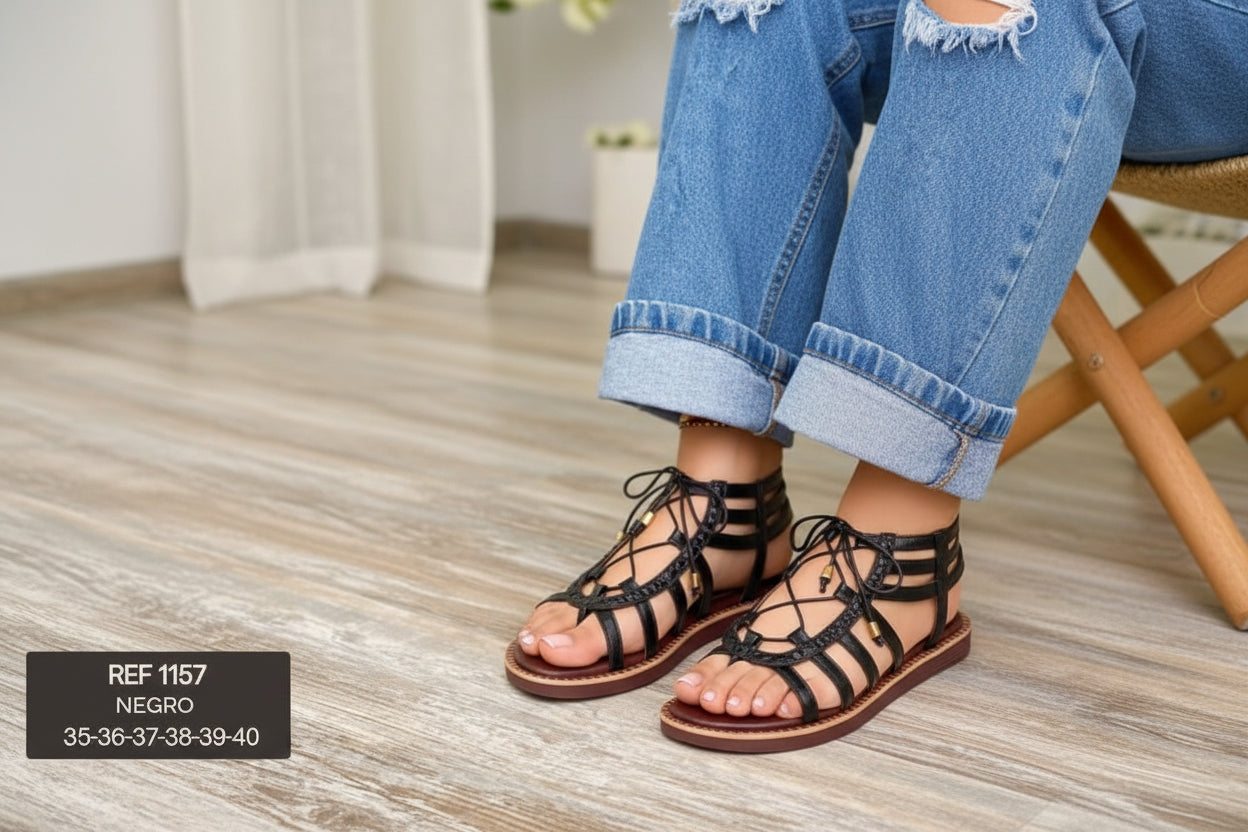 Sandalia Romana Cruzada en Cuero