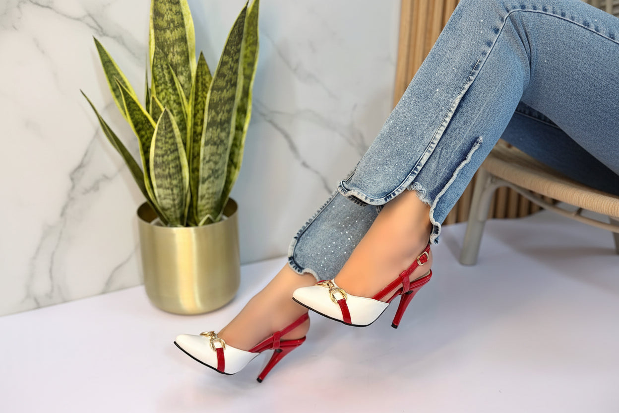 Tacón Elegante Importado 7.5 cm con Herraje Dorado