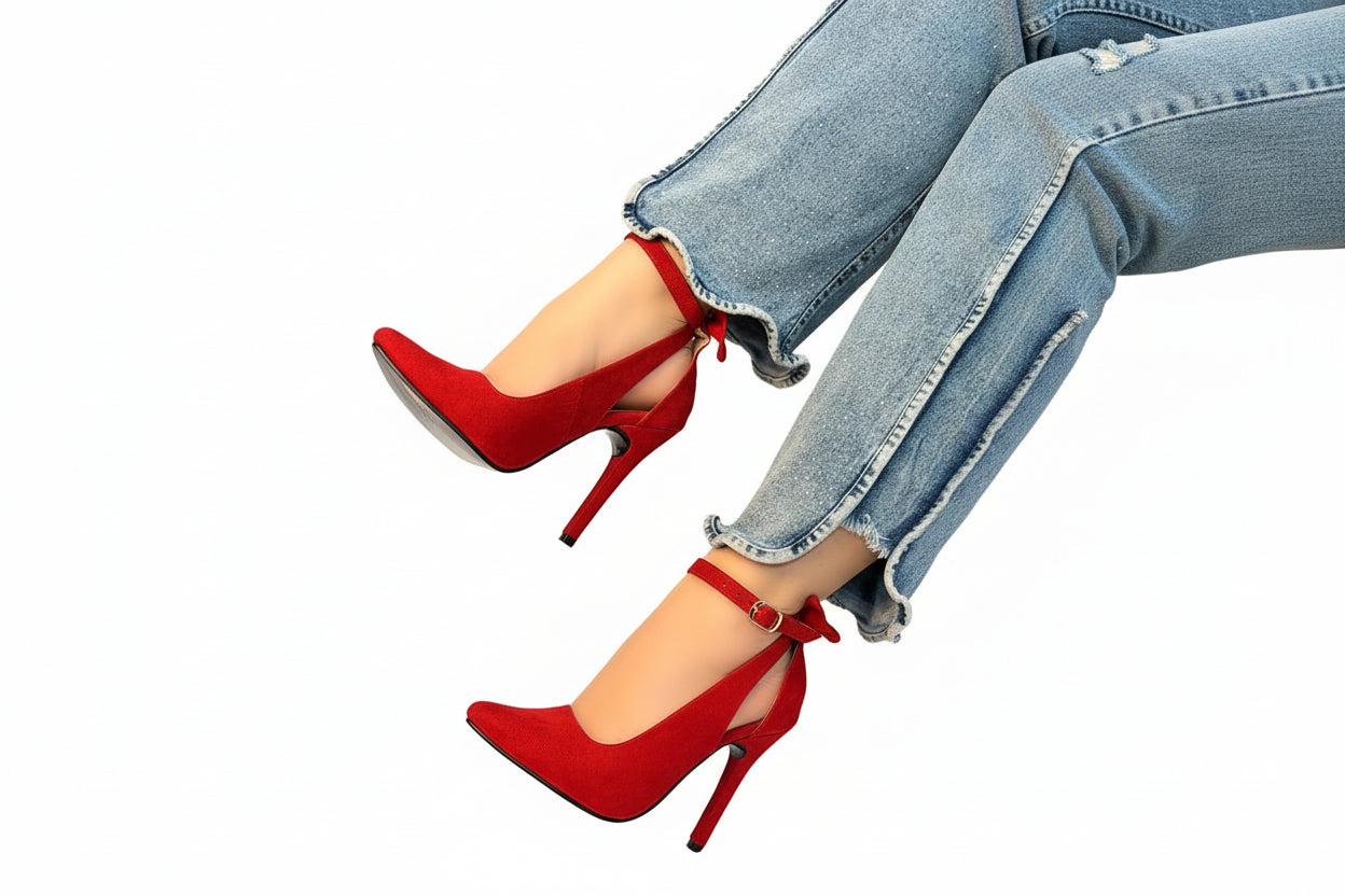 Tacón Rojo Elegante en Gamuza Importada 9.5 cm